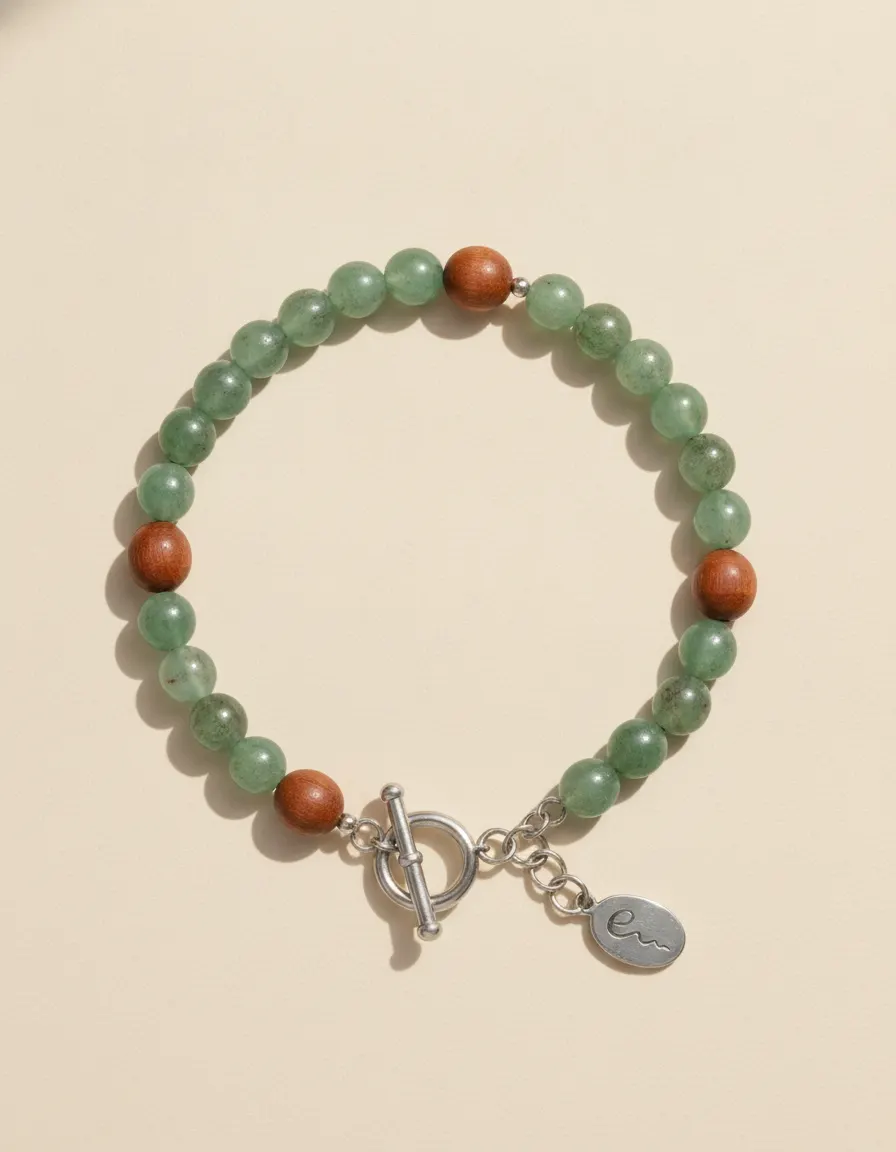 Wood bracelet Grove, beaded with toggle clasp and River E tag on ivory